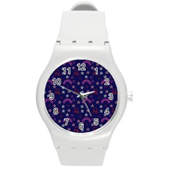 Music Stars Navy Round Plastic Sport Watch (m) by snowwhitegirl