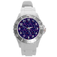 Music Stars Navy Round Plastic Sport Watch (l) by snowwhitegirl