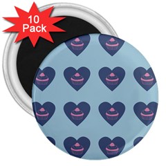 Cupcake Heart Teal Blue 3  Magnets (10 Pack)  by snowwhitegirl