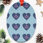 Cupcake Heart Teal Blue Oval Ornament (Two Sides) Back