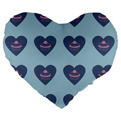 Cupcake Heart Teal Blue Large 19  Premium Flano Heart Shape Cushions