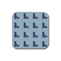 Deer Boots Teal Blue Rubber Coaster (square)  by snowwhitegirl