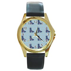 Deer Boots Teal Blue Round Gold Metal Watch by snowwhitegirl