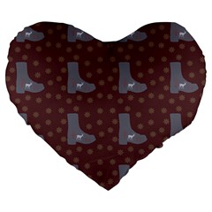 Deer Boots Brown Large 19  Premium Heart Shape Cushions by snowwhitegirl