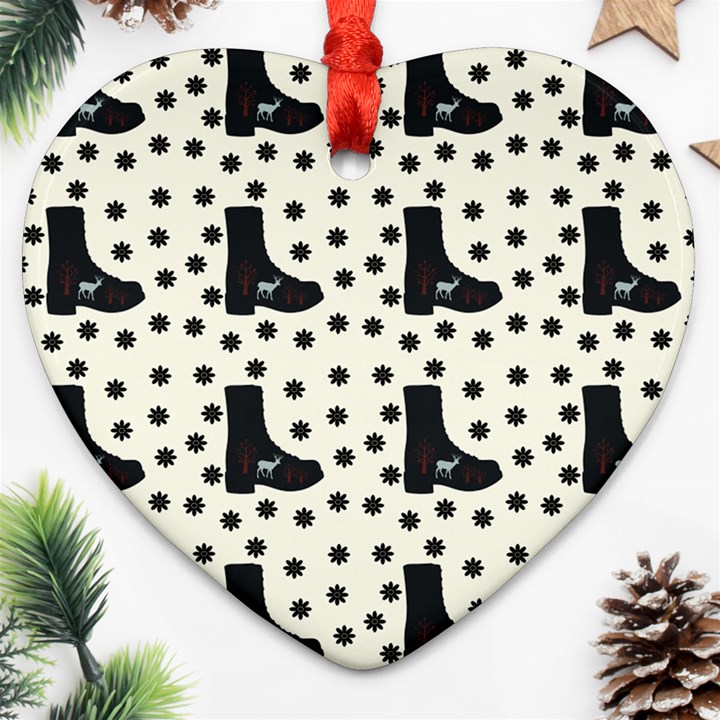 Deer Boots White Black Ornament (Heart)