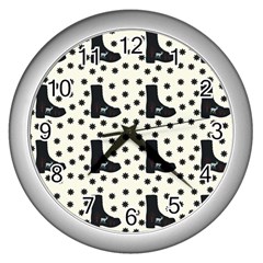 Deer Boots White Black Wall Clocks (silver)  by snowwhitegirl