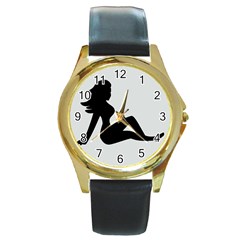 Girls Of Fitness Round Gold Metal Watch