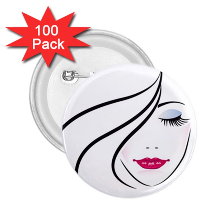 Makeup Face Girl Sweet 2.25  Buttons (100 pack) 