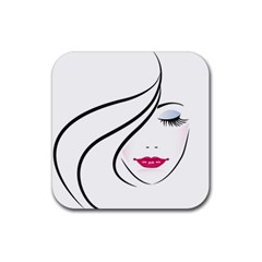 Makeup Face Girl Sweet Rubber Coaster (square) 