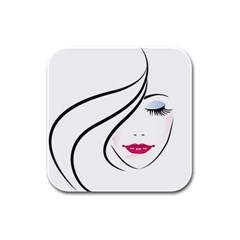 Makeup Face Girl Sweet Rubber Square Coaster (4 Pack)  by Mariart