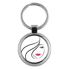 Makeup Face Girl Sweet Key Chains (round)  by Mariart