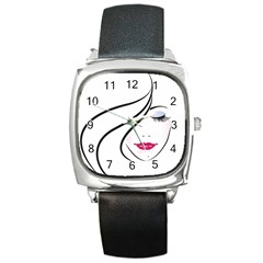 Makeup Face Girl Sweet Square Metal Watch by Mariart