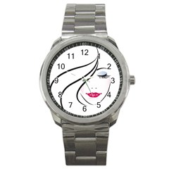 Makeup Face Girl Sweet Sport Metal Watch by Mariart