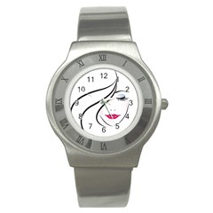 Makeup Face Girl Sweet Stainless Steel Watch