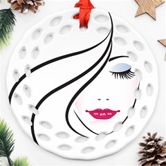 Makeup Face Girl Sweet Round Filigree Ornament (two Sides)