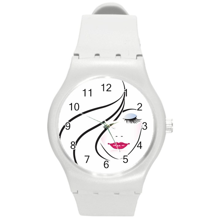 Makeup Face Girl Sweet Round Plastic Sport Watch (M)