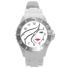 Makeup Face Girl Sweet Round Plastic Sport Watch (l) by Mariart