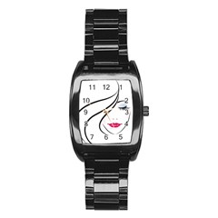 Makeup Face Girl Sweet Stainless Steel Barrel Watch by Mariart