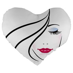 Makeup Face Girl Sweet Large 19  Premium Flano Heart Shape Cushions by Mariart