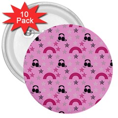 Music Stars Rose Pink 3  Buttons (10 Pack)  by snowwhitegirl