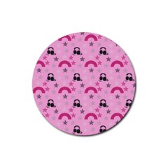 Music Stars Rose Pink Rubber Coaster (round)  by snowwhitegirl