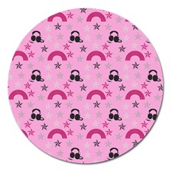 Music Stars Rose Pink Magnet 5  (round) by snowwhitegirl