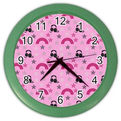 Music Stars Rose Pink Color Wall Clocks by snowwhitegirl