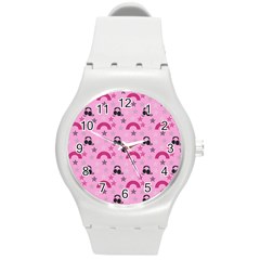 Music Stars Rose Pink Round Plastic Sport Watch (m) by snowwhitegirl