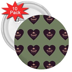 Cupcake Green 3  Buttons (10 pack) 