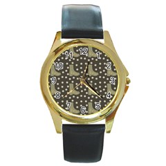 Charcoal Boots Round Gold Metal Watch