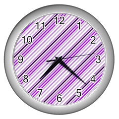 Purple Diagonal Lines Wall Clocks (silver)  by snowwhitegirl