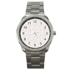 Blue Pink Yellow Eggs On White Sport Metal Watch by snowwhitegirl