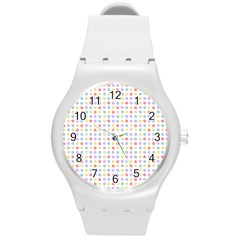 Blue Pink Yellow Eggs On White Round Plastic Sport Watch (m) by snowwhitegirl