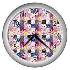 Quilt Of My Patterns Small Wall Clocks (silver)  by snowwhitegirl