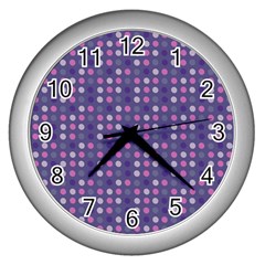 Violet Grey Purple Eggs On Grey Blue Wall Clocks (silver)  by snowwhitegirl