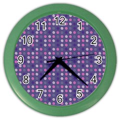 Violet Grey Purple Eggs On Grey Blue Color Wall Clocks by snowwhitegirl