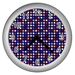 Peach Purple Eggs On Navy Blue Wall Clocks (silver) 