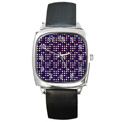 Peach Purple Eggs On Navy Blue Square Metal Watch by snowwhitegirl