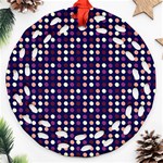 Peach Purple Eggs On Navy Blue Ornament (Round Filigree) Front