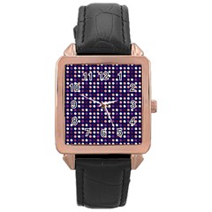 Peach Purple Eggs On Navy Blue Rose Gold Leather Watch 