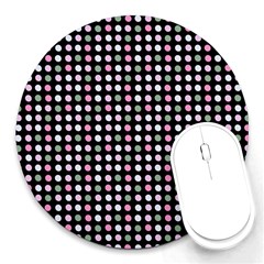 Pink Green Eggs On Black Round Mousepads by snowwhitegirl