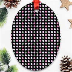 Pink Green Eggs On Black Ornament (oval) by snowwhitegirl