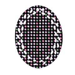 Pink Green Eggs On Black Ornament (oval Filigree) by snowwhitegirl