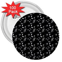 Black Music Notes 3  Buttons (100 Pack) 