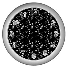 Black Music Notes Wall Clocks (silver)  by snowwhitegirl