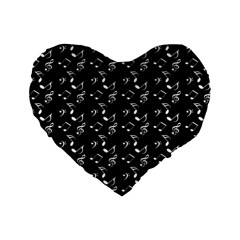 Black Music Notes Standard 16  Premium Heart Shape Cushions by snowwhitegirl