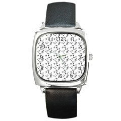 White Music Notes Square Metal Watch