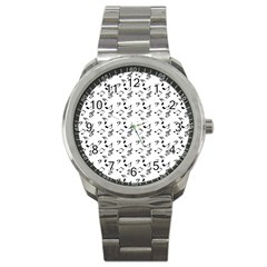 White Music Notes Sport Metal Watch