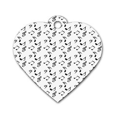 White Music Notes Dog Tag Heart (two Sides)