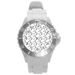 White Music Notes Round Plastic Sport Watch (l) by snowwhitegirl